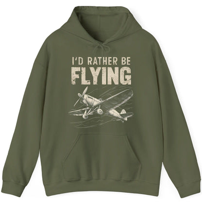 I'd Rather Be Flying vintage propeller plane Hoodie Military Green product mockup