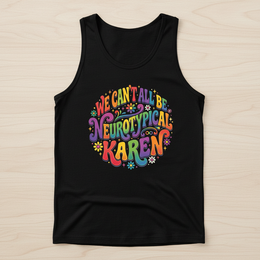We Can't All Be Neurotypical Karen Groovy Retro Design Tank Top - Black