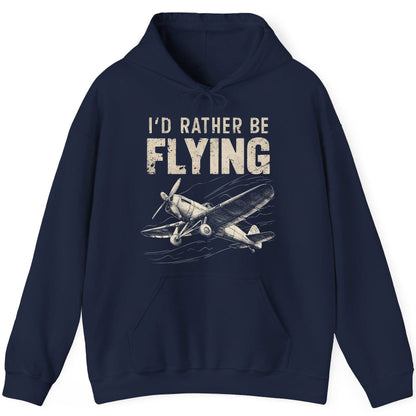 I'd Rather Be Flying vintage propeller plane Hoodie Navy product mockup