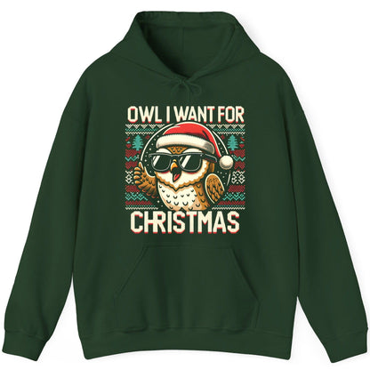 Owl I Want for Christmas Christmas owl Hoodie Forest Green product mockup