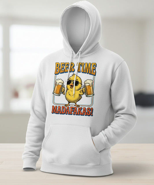 Funny Chick drinking beer Chick Hoodie - product mockup - White