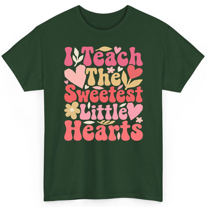 I Teach the Sweetest Little Hearts teaching T-Shirt Forest Green product mockup