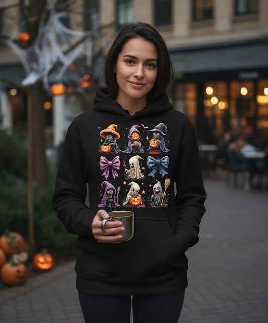 Spooky Cute Halloween Characters Halloween characters Hoodie Black lifestyle mockup