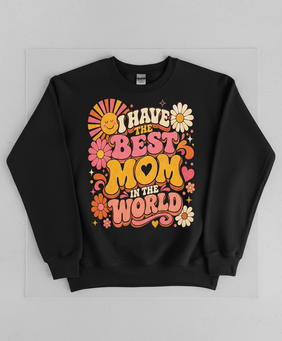 I HAVE THE BEST MOM IN THE WORLD Retro Mother's Day Sweatshirt - product mockup - Black