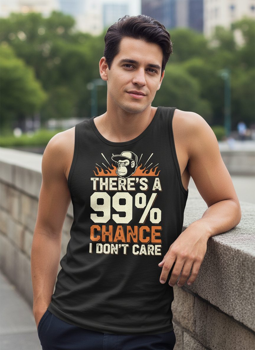 There's a 99% Chance I Don't Care sarcastic monkey Tank Top Black lifestyle mockup