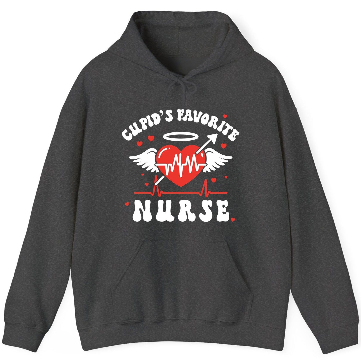 Cupid's Favorite Nurse nursing Hoodie Dark Heather product mockup