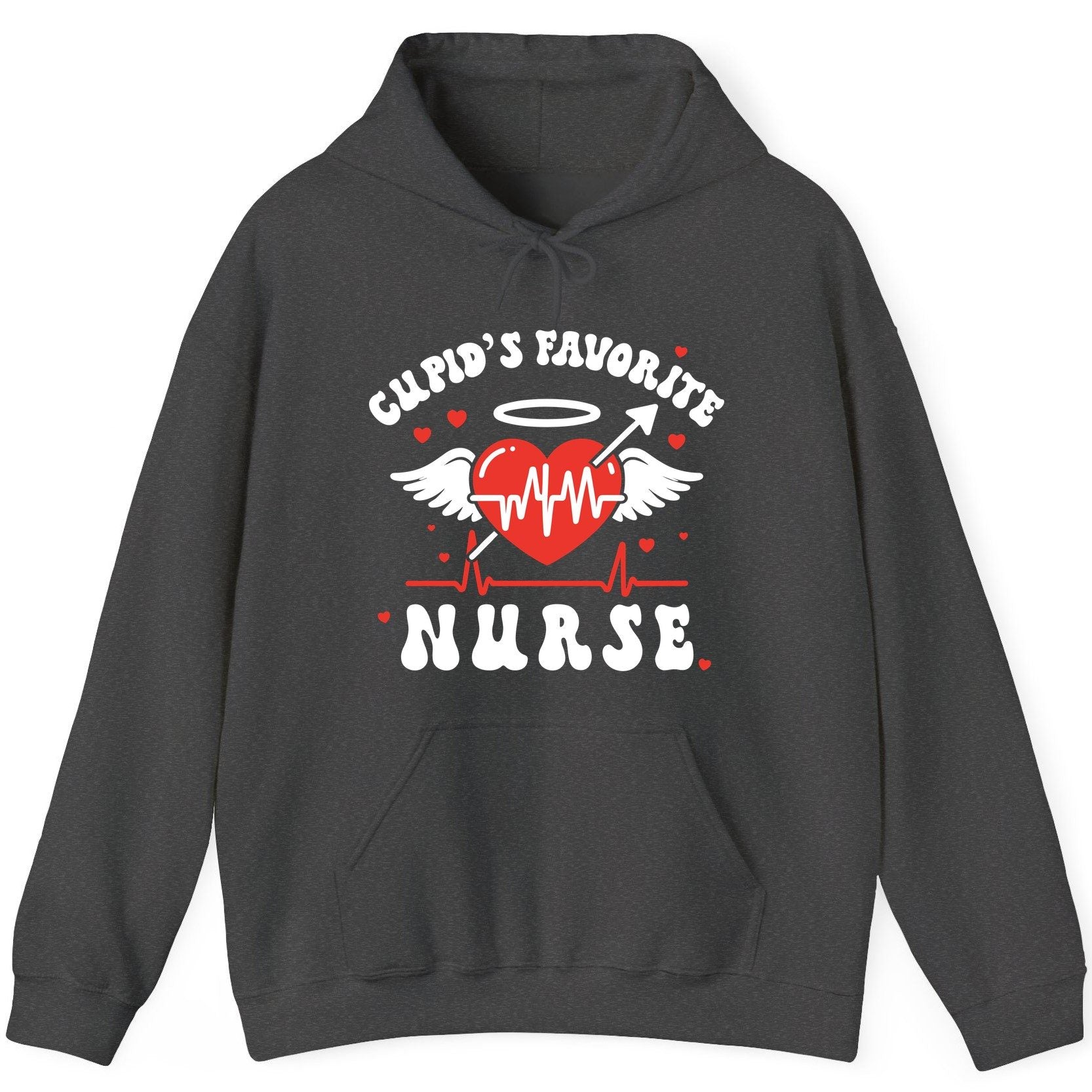 Cupid's Favorite Nurse nursing Hoodie Dark Heather product mockup