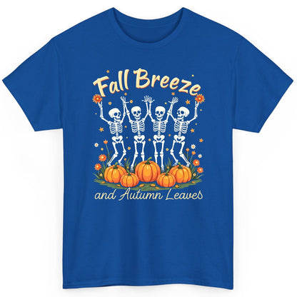 Fall Breeze and Autumn Leaves dancing skeletons T-Shirt Royal product mockup