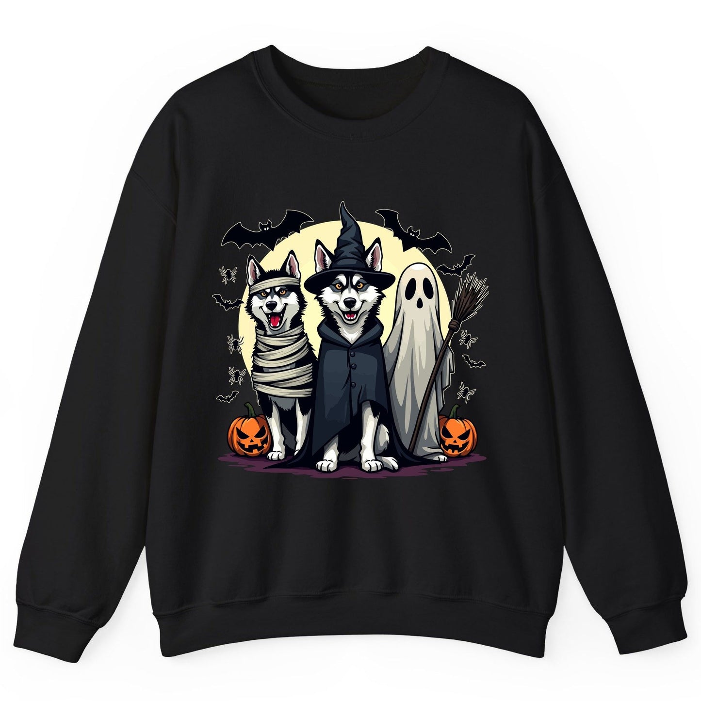 Halloween Huskies in Costumes Halloween huskies Sweatshirt Black product mockup