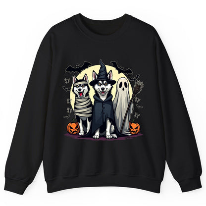 Halloween Huskies in Costumes Halloween huskies Sweatshirt Black product mockup