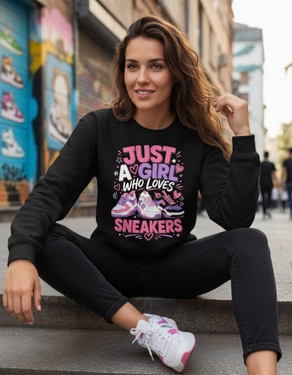 Sneakers Sneakerhead Girls Sweatshirt - lifestyle model mockup - Black