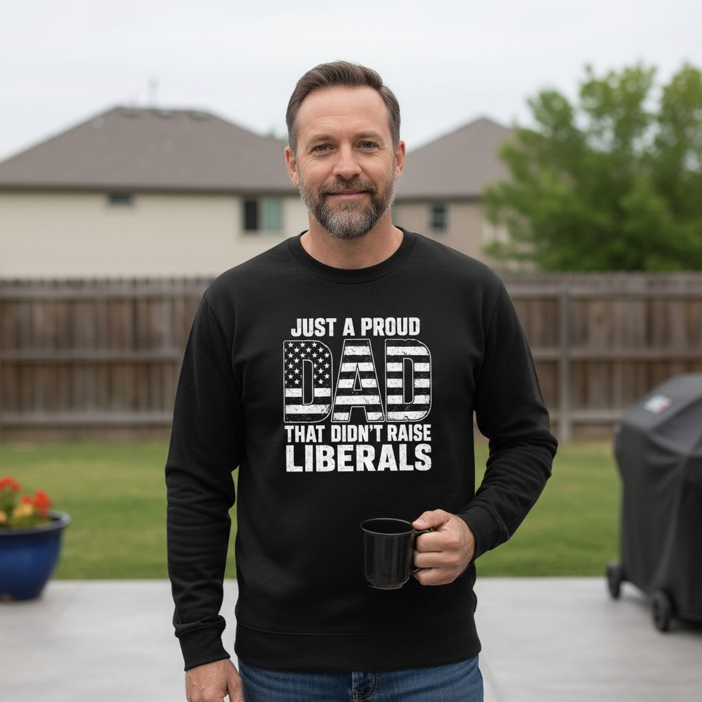 Just a Proud Dad That Didn't Raise Liberals conservative fatherhood Sweatshirt Black lifestyle mockup