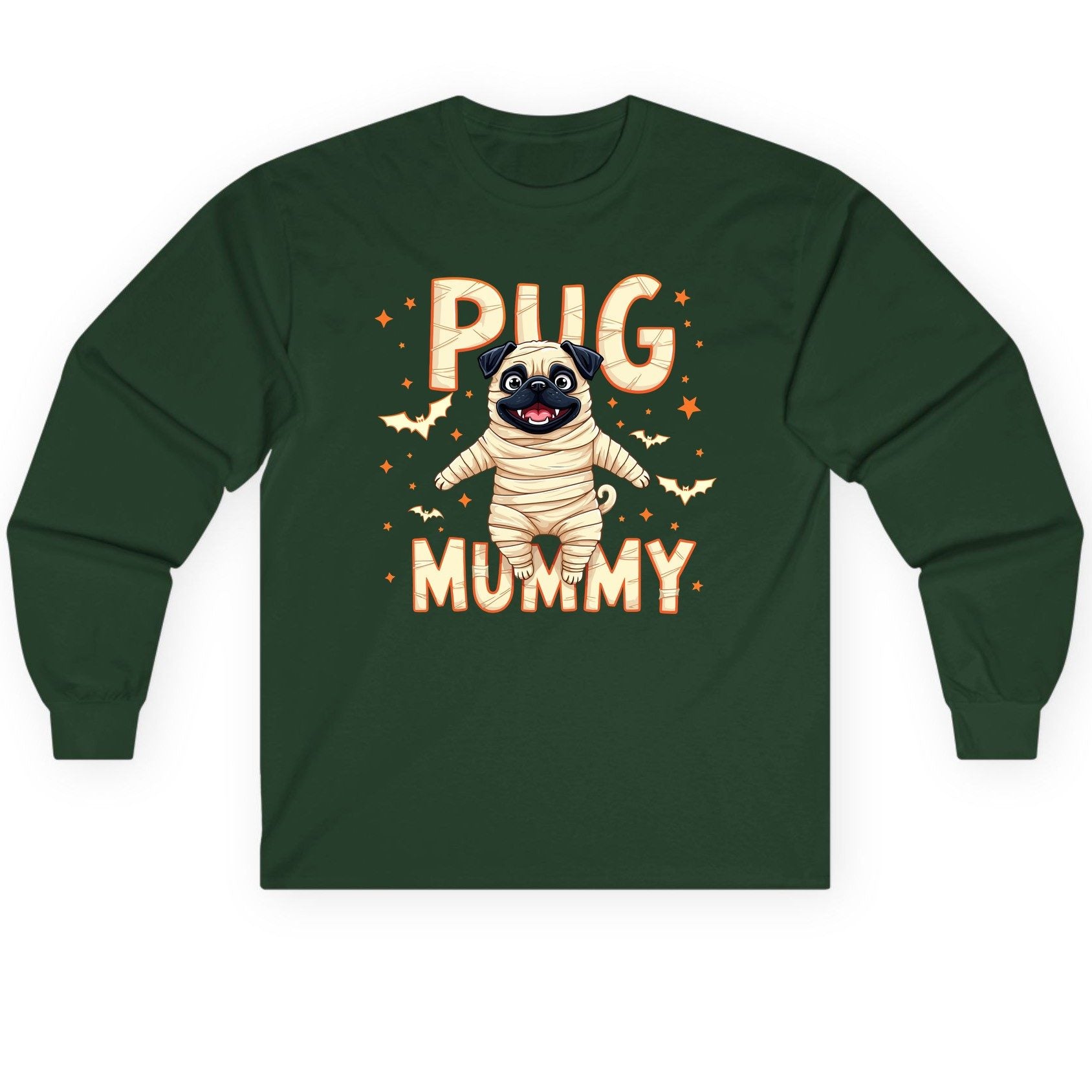 Pug Mummy pug Long Sleeve Tee Forest Green product mockup