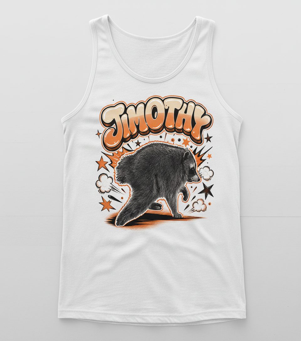 Timothy Retro Raccoon Tank Top - product mockup - White