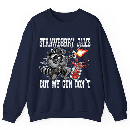 Strawberry Jams but My Gun Don't raccoon Sweatshirt Navy product mockup