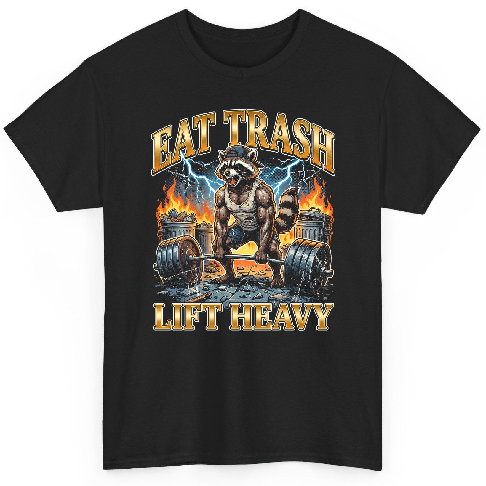 Eat Trash Lift Heavy raccoon T-Shirt Black product mockup