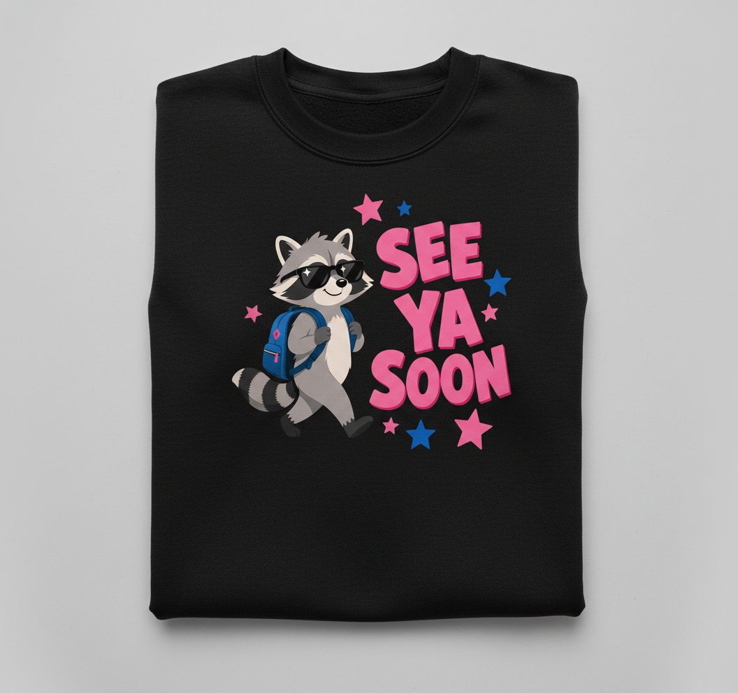 See Ya Soon Raccoon Sweatshirt - product mockup - Black