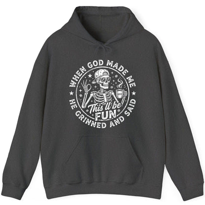 When God Made Me He Grinned and Said This'll Be FUN Hoodie - product mockup - Dark Heather
