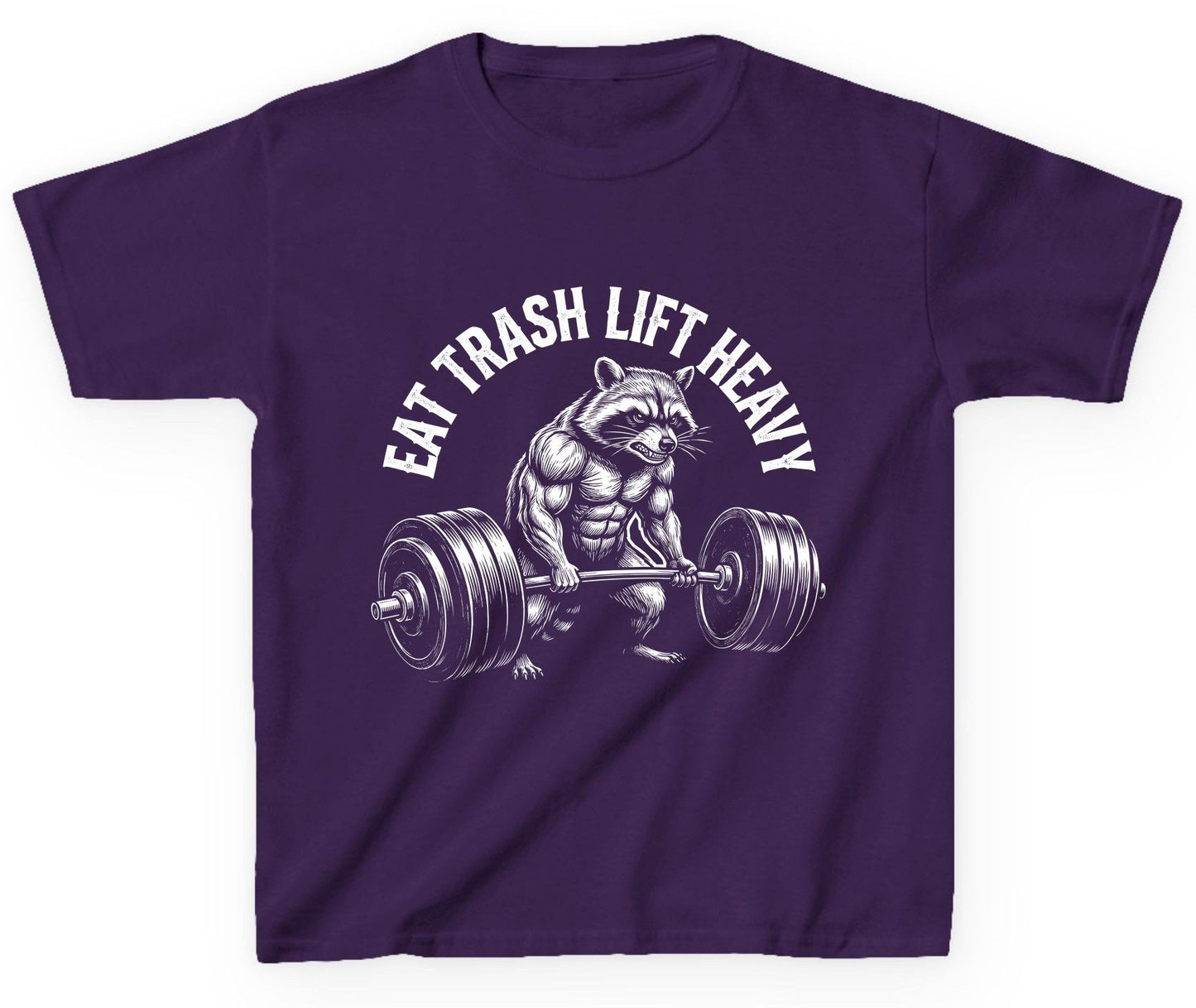 Eat Trash Lift Heavy raccoon Youth T-Shirt Purple product mockup