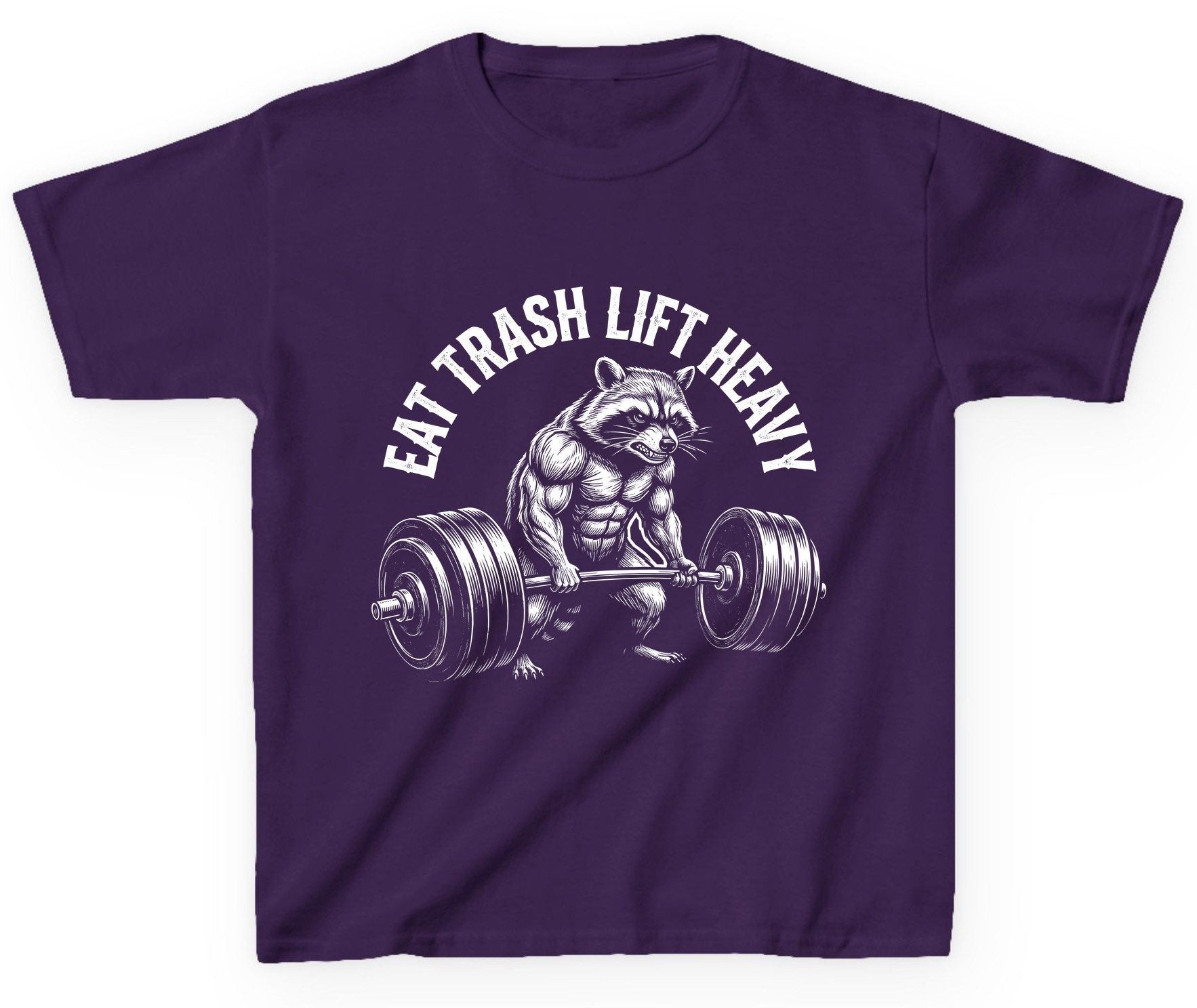 Eat Trash Lift Heavy raccoon Youth T-Shirt Purple product mockup