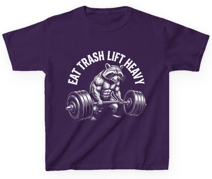 Eat Trash Lift Heavy raccoon Youth T-Shirt Purple product mockup