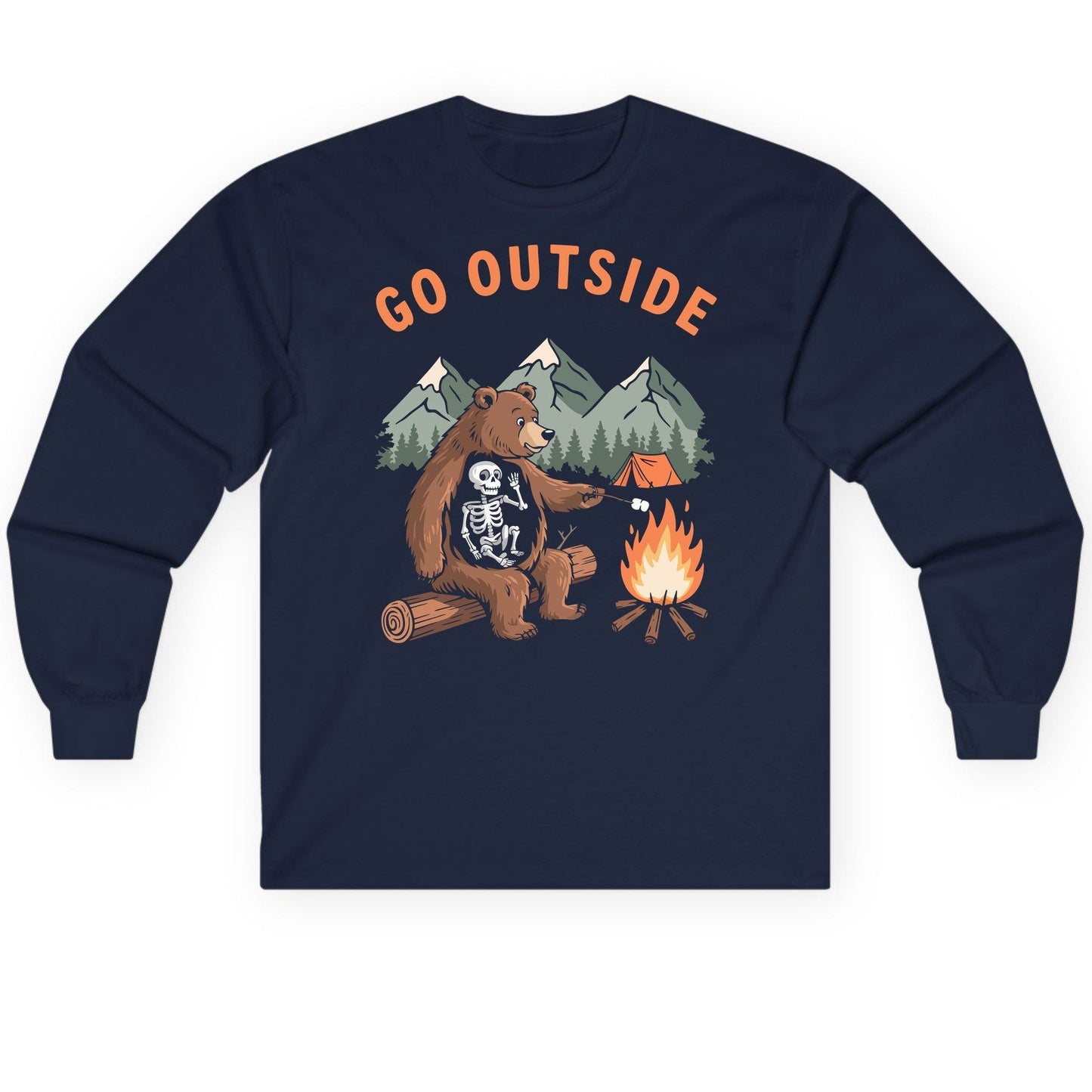 Go Outside funny bear Long Sleeve Tee Navy product mockup