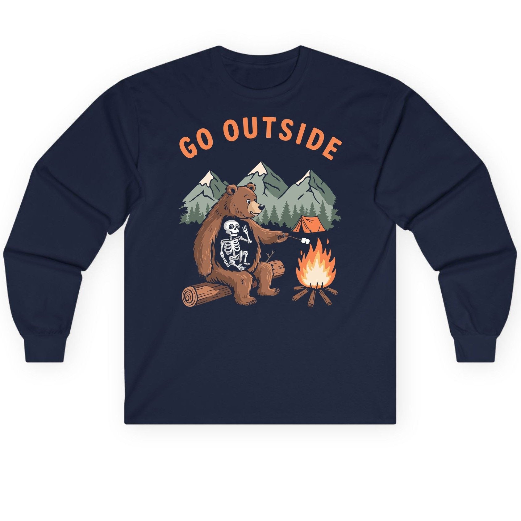 Go Outside funny bear Long Sleeve Tee Navy product mockup