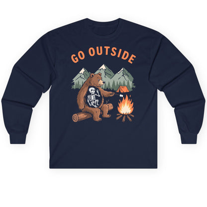 Go Outside funny bear Long Sleeve Tee Navy product mockup