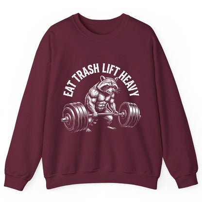 Eat Trash Lift Heavy raccoon Sweatshirt Maroon product mockup