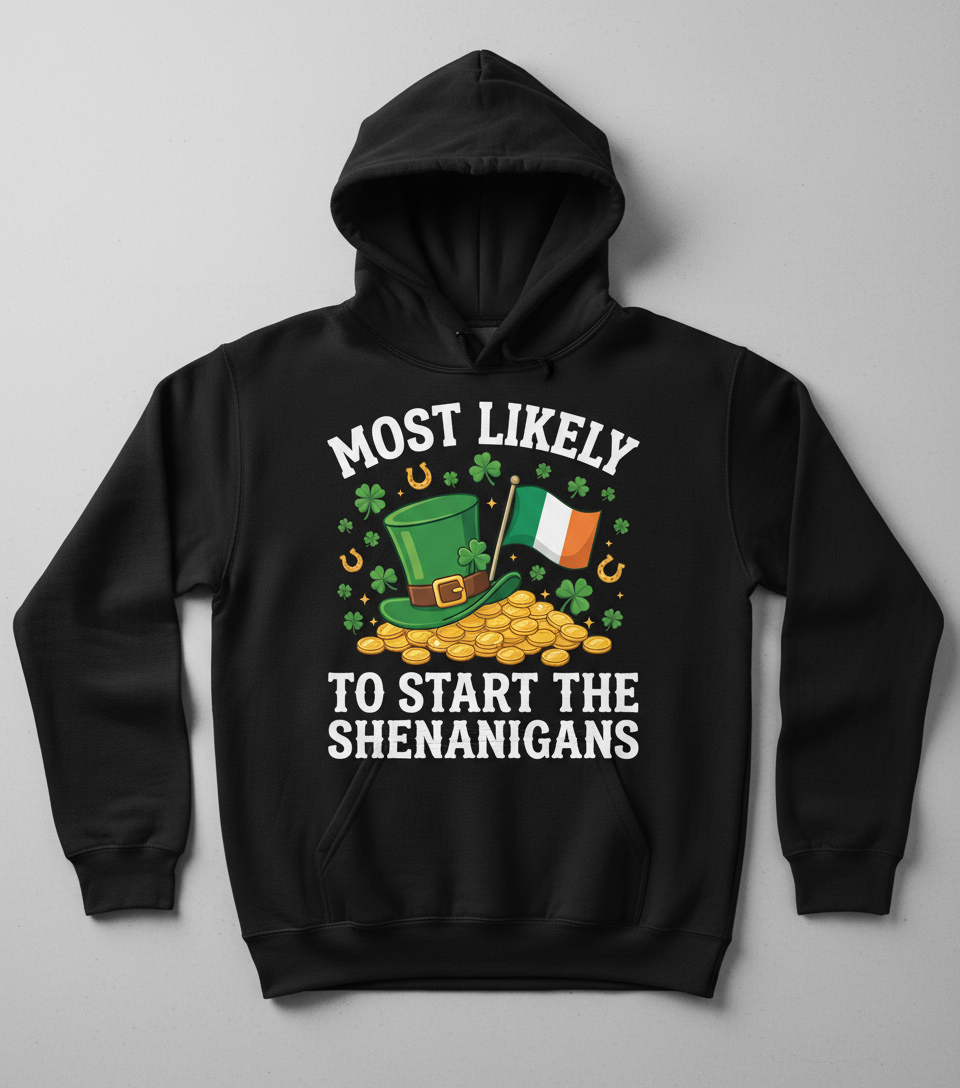Funny St. Patrick's Day Shenanigans Leprechaun Hat Design Hoodie - Black