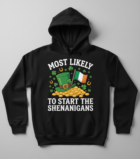 Funny St. Patrick's Day Shenanigans Leprechaun Hat Design Hoodie - Black