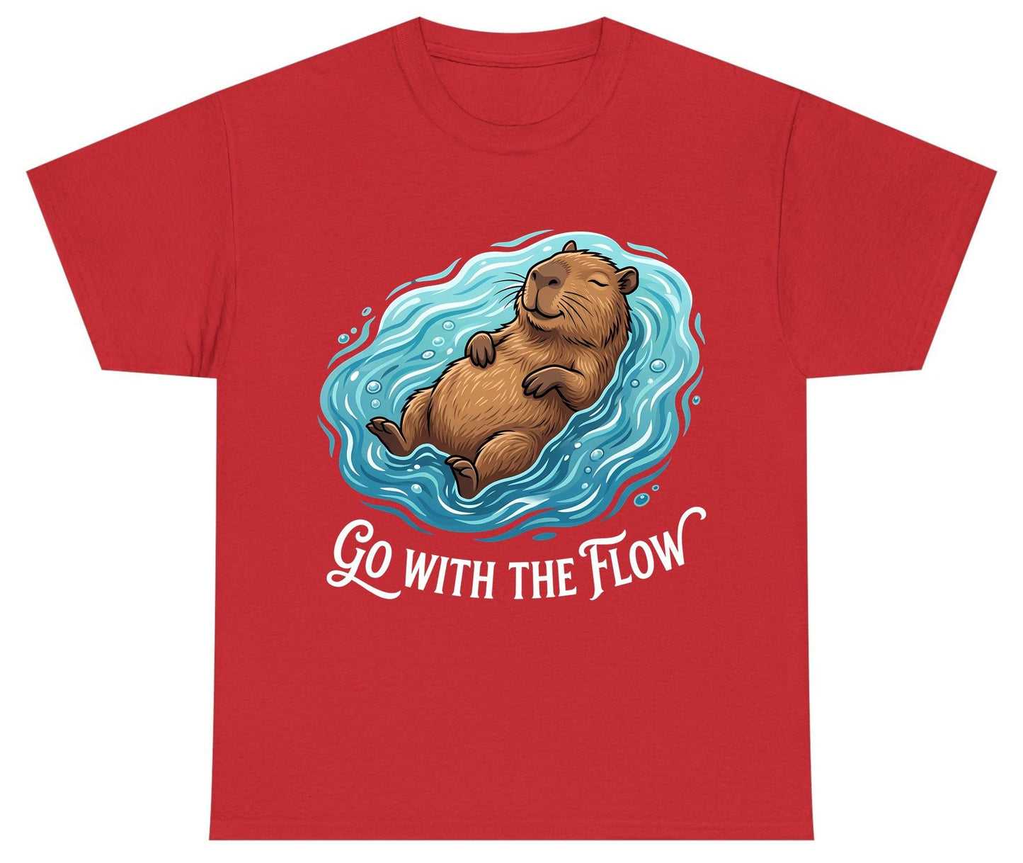 Go WITH THE Flow Funny Capybara Youth T-Shirt - product mockup - Red
