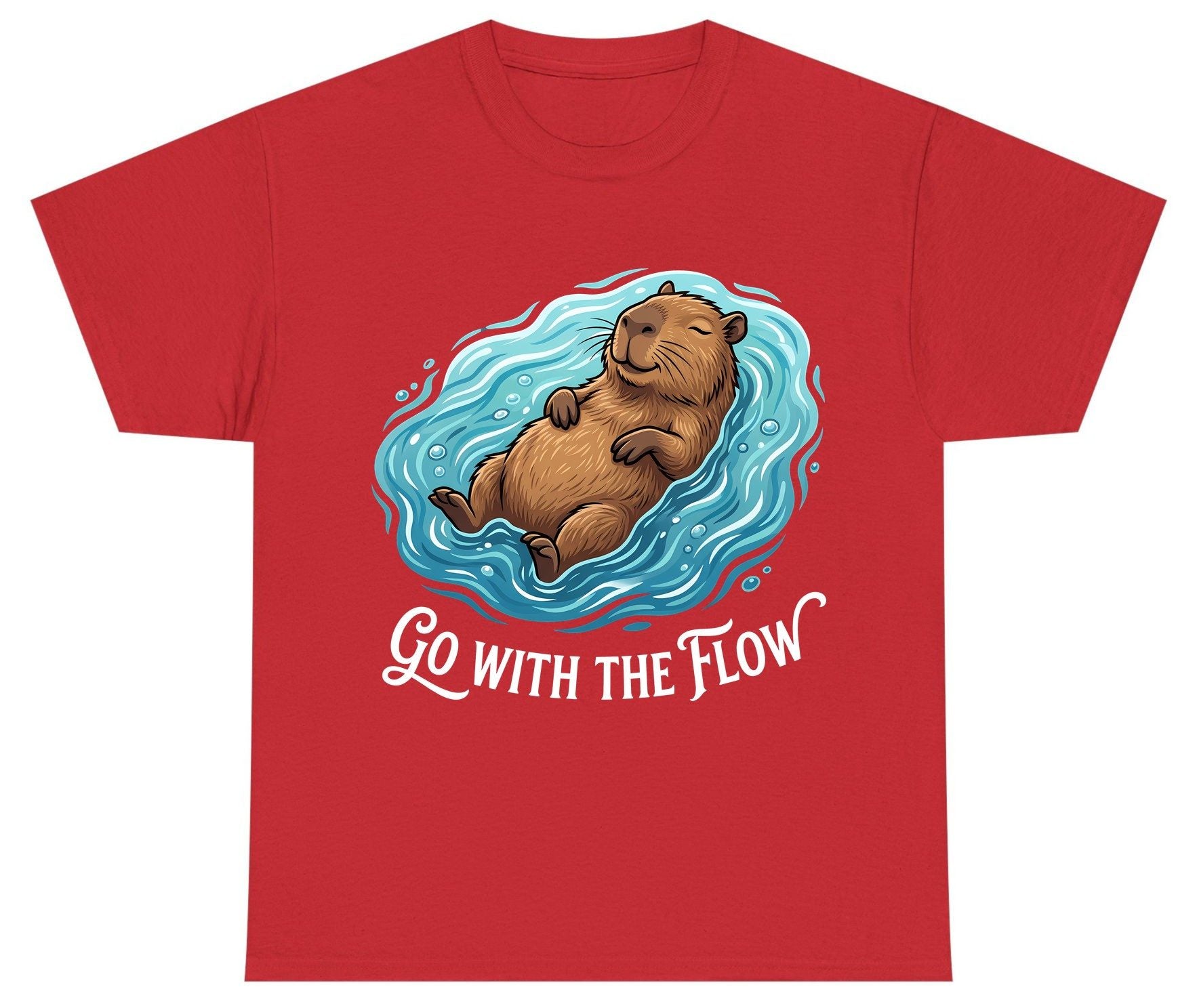 Go WITH THE Flow Funny Capybara Youth T-Shirt - product mockup - Red