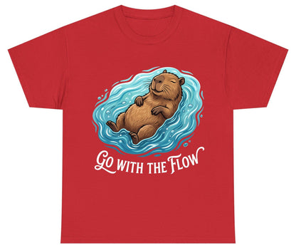 Go WITH THE Flow Funny Capybara Youth T-Shirt - product mockup - Red