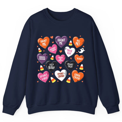 Spooky Halloween Conversation Hearts Halloween conversation hearts Sweatshirt Navy product mockup