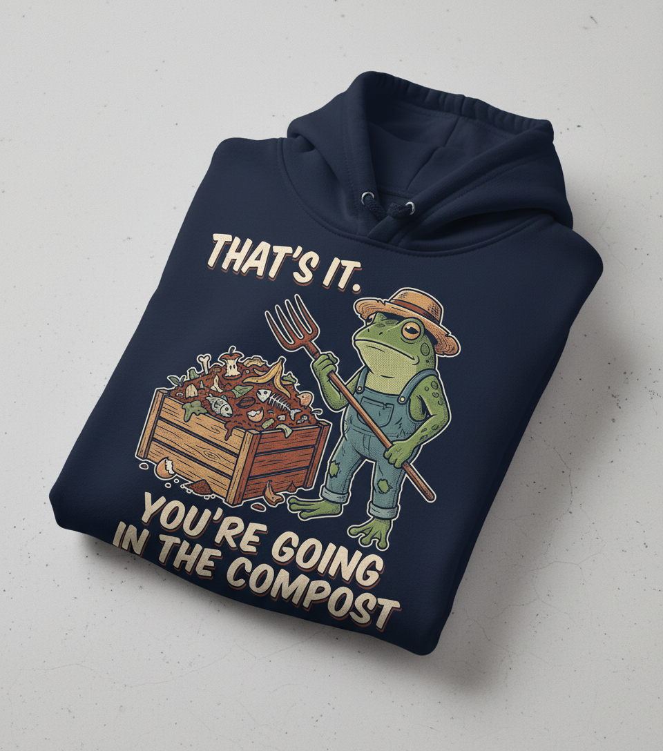 That's It You're Going In The Compost Frog Farmer Meme Hoodie - Navy