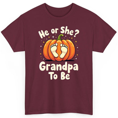 He or She Grandpa to Be gender reveal T-Shirt Maroon product mockup