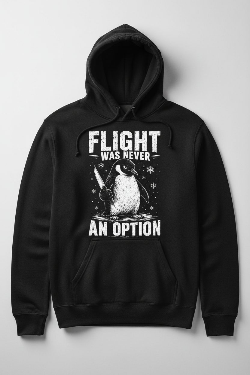 Flight Was Never an Option Funny Penguin Hoodie - product mockup - Black