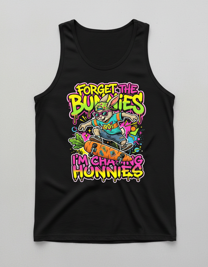 Funny 90s Skater Rabbit Chasing Hunnies Tank Top - Black