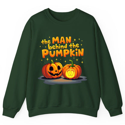 The Man Behind the Pumpkin Halloween pregnancy announcement Sweatshirt Forest Green product mockup