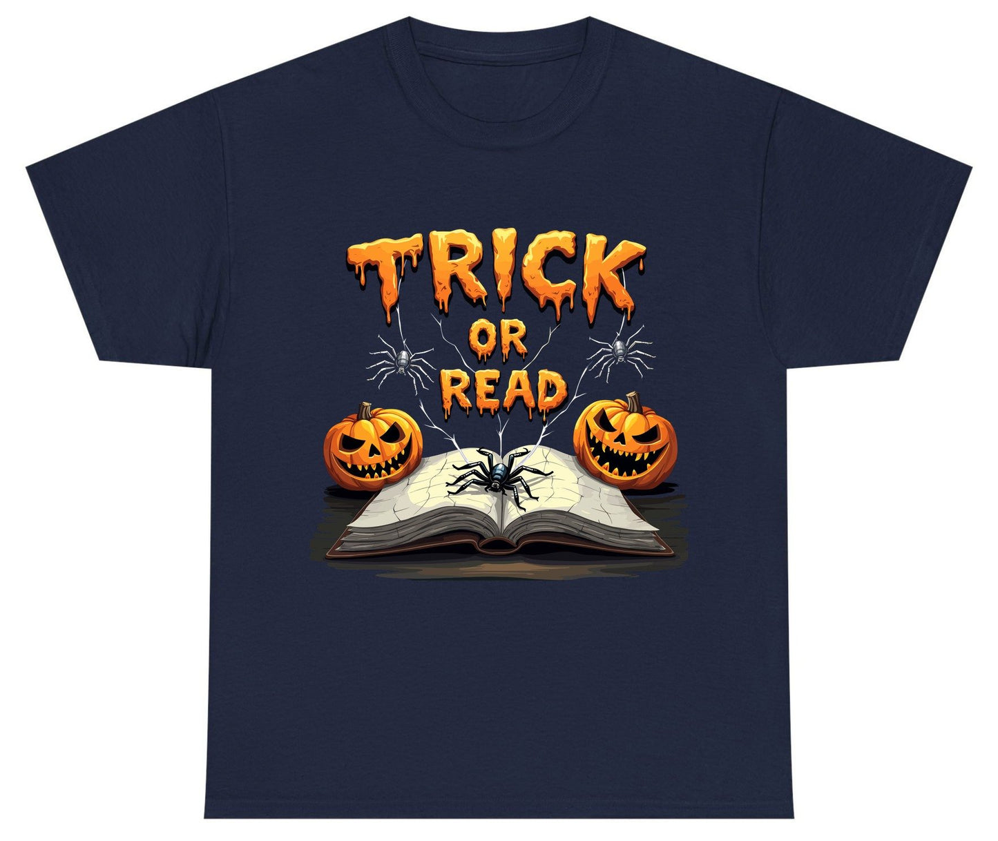 Trick or Read Halloween reading Youth T-Shirt Navy product mockup