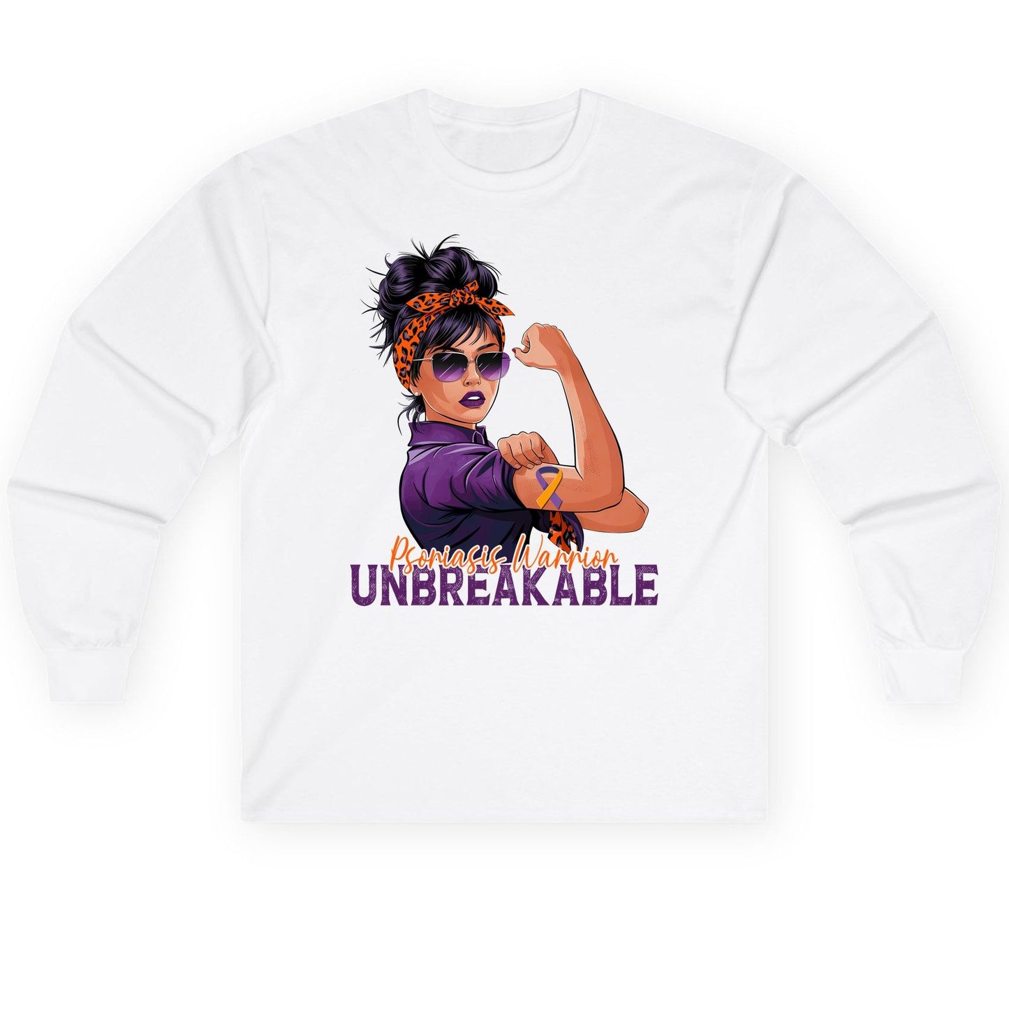 Psoriasis Warrior Unbreakable psoriasis awareness Long Sleeve Tee White product mockup