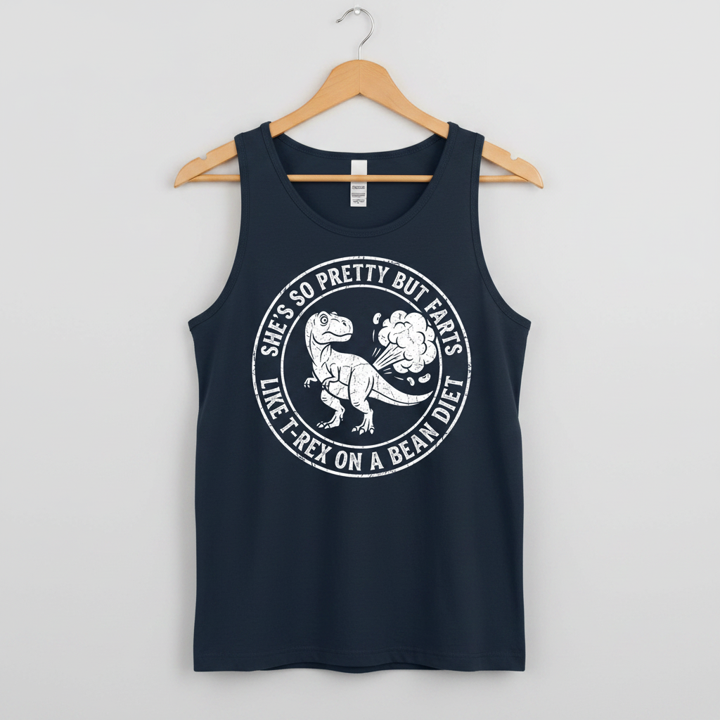Funny Farting T-Rex On A Bean Diet Tank Top - Navy