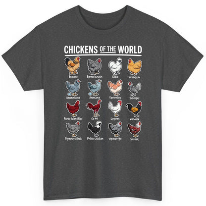 Chickens of the World chicken breeds T-Shirt Dark Heather product mockup