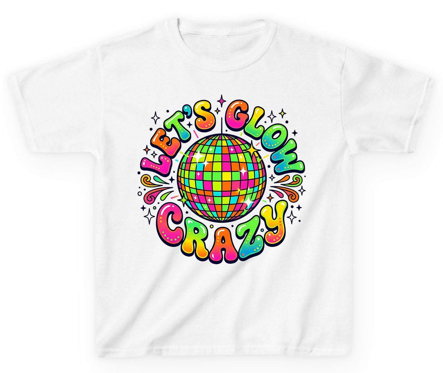 Let's Glow Crazy Retro Party Youth T-Shirt - product mockup - White