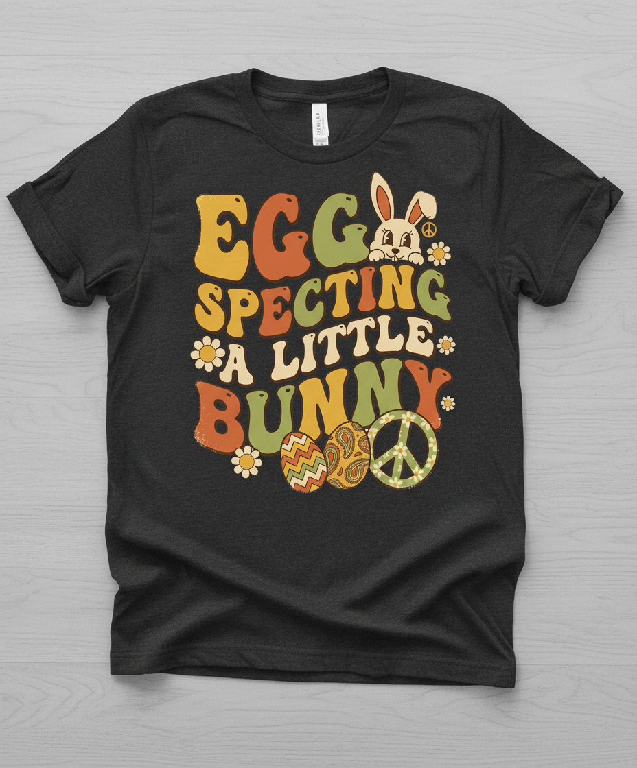 Egg Specting A Little Bunny Groovy Retro Easter Pregnancy Announcement T-Shirt - Dark Heather