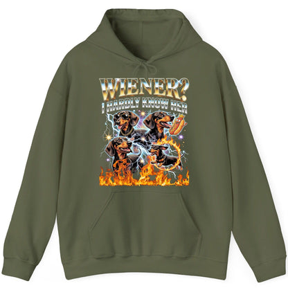 Wiener I Hardly Know Her dachshund Hoodie Military Green product mockup
