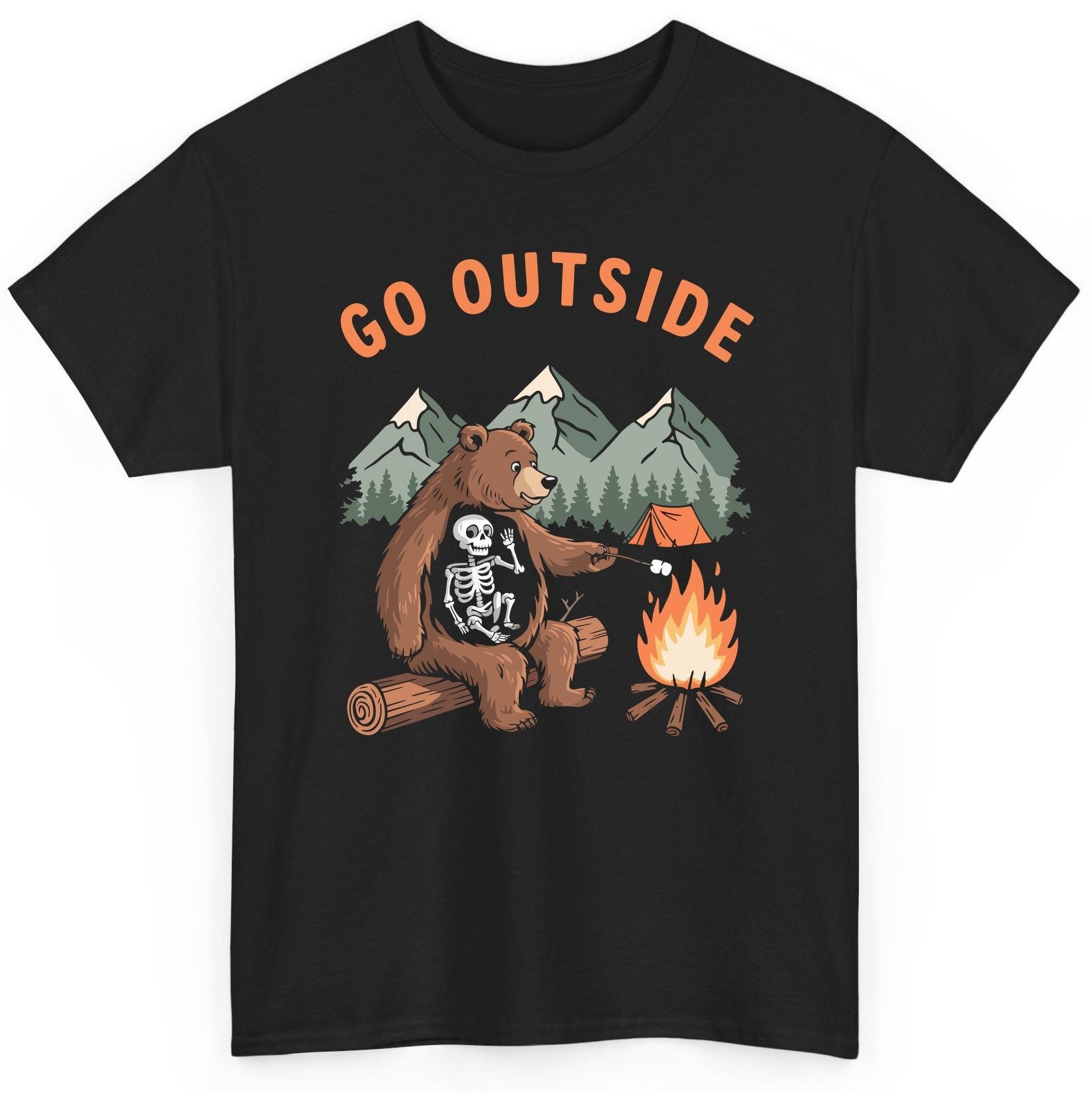 Go Outside funny bear T-Shirt Black product mockup