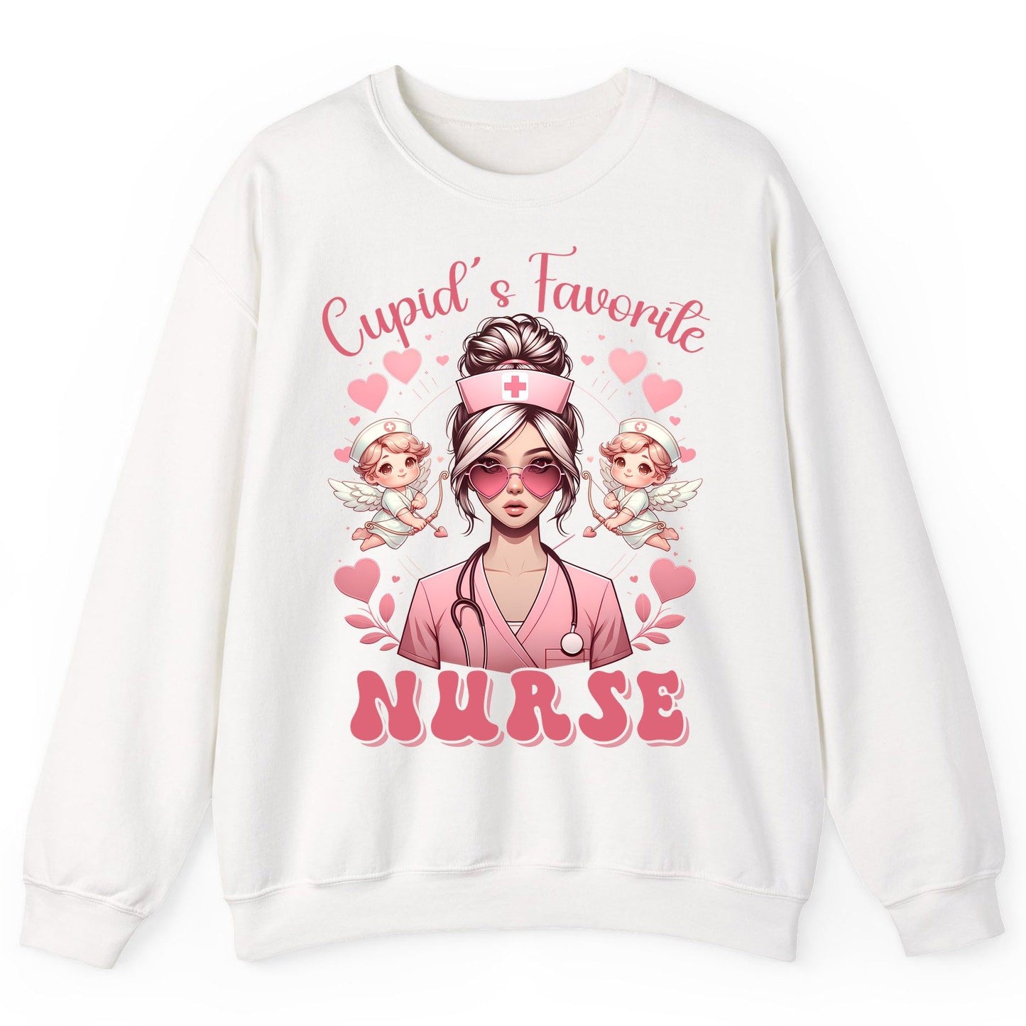 Cupid's Favorite Nurse nurse Sweatshirt White product mockup