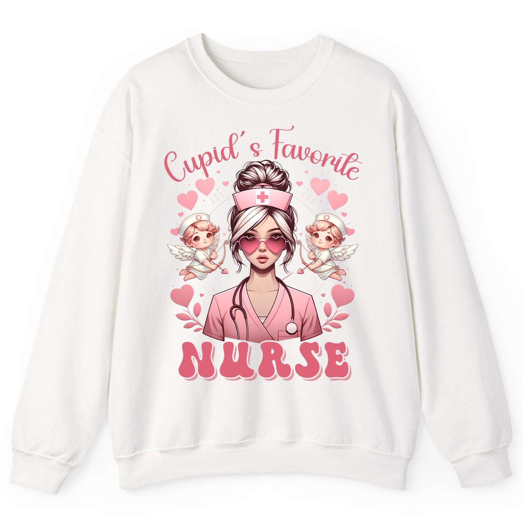 Cupid's Favorite Nurse nurse Sweatshirt White product mockup